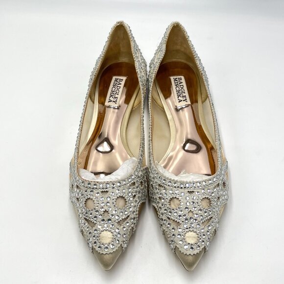 Badgley Mischka BHLDN Size 7 Gigi Jeweled Ivory White Silver Ballet Flats Shoes - Picture 4 of 15